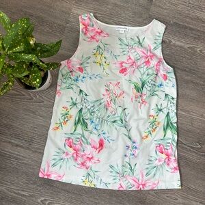 Vibrant Floral Sleeveless Top with Pink and Green Accents